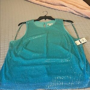 Blue Sequin Sleeveless Top